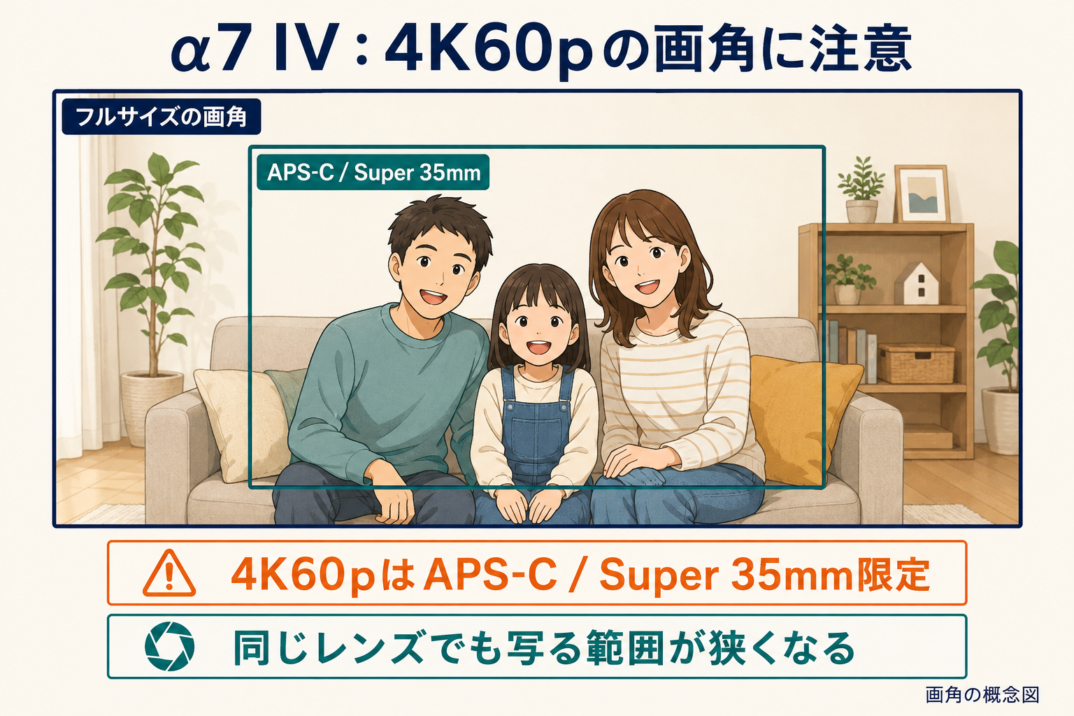 α7 IVの4K60pで写る範囲が狭くなる概念図