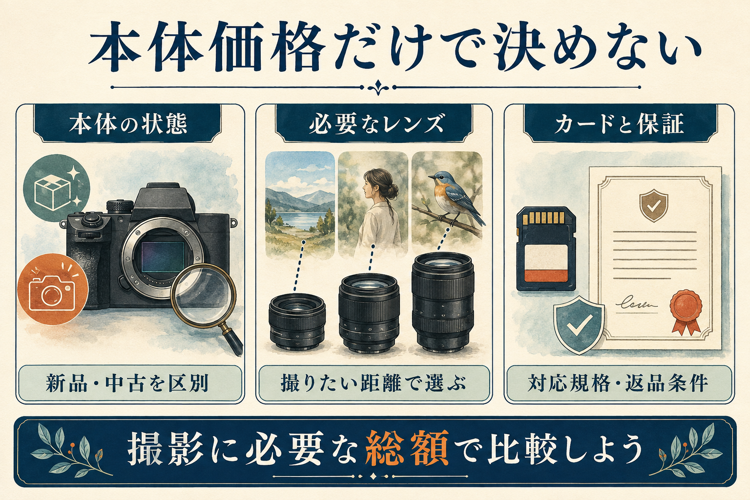 カメラ本体・レンズ・カードと保証を含めた総額の比較ポイント