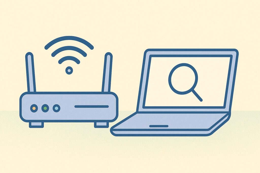 ルーターとパソコンの接続を調べるイラスト
