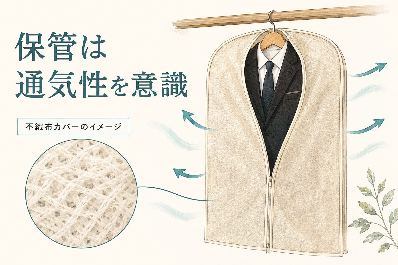不織布カバーで礼服を保管する説明イラスト