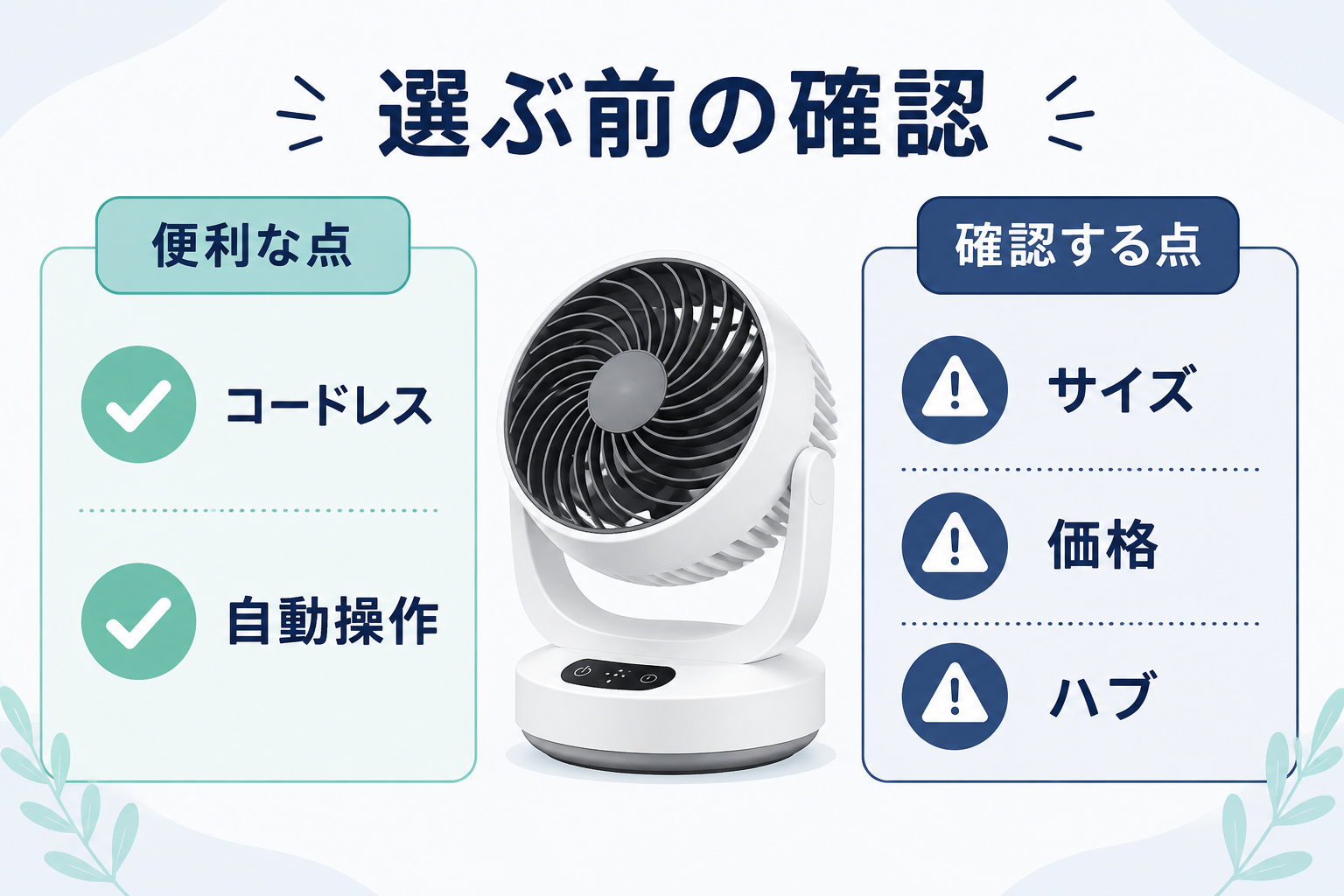 SwitchBotサーキュレーターの長所と確認点を整理した説明図